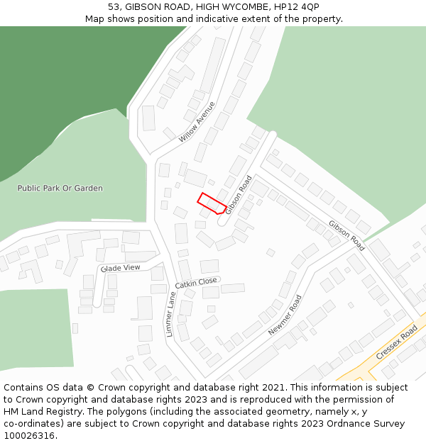 53, GIBSON ROAD, HIGH WYCOMBE, HP12 4QP: Location map and indicative extent of plot