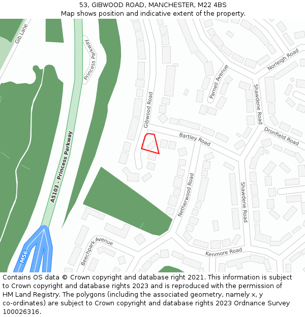 53, GIBWOOD ROAD, MANCHESTER, M22 4BS: Location map and indicative extent of plot