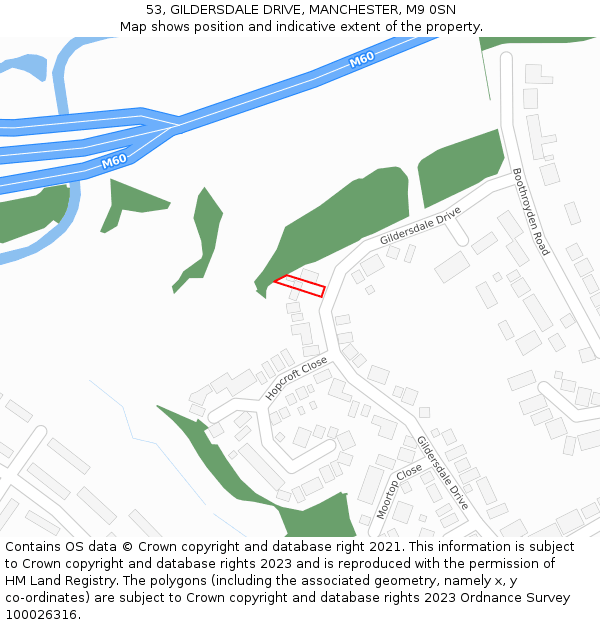 53, GILDERSDALE DRIVE, MANCHESTER, M9 0SN: Location map and indicative extent of plot