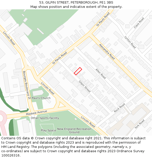 53, GILPIN STREET, PETERBOROUGH, PE1 3BS: Location map and indicative extent of plot