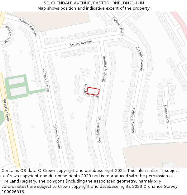 53, GLENDALE AVENUE, EASTBOURNE, BN21 1UN: Location map and indicative extent of plot