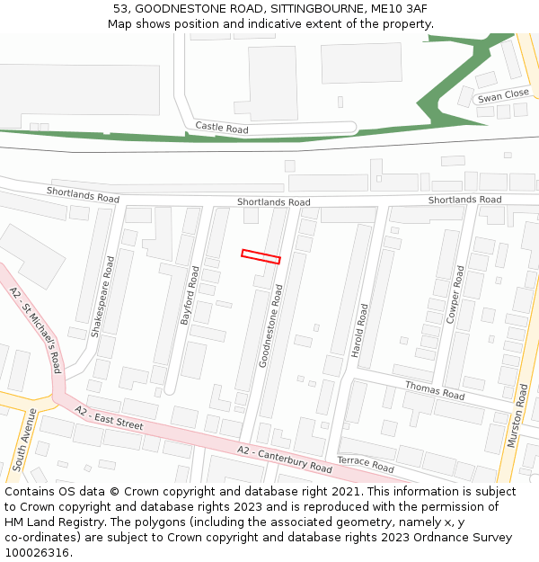 53, GOODNESTONE ROAD, SITTINGBOURNE, ME10 3AF: Location map and indicative extent of plot