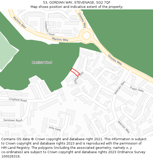 53, GORDIAN WAY, STEVENAGE, SG2 7QF: Location map and indicative extent of plot