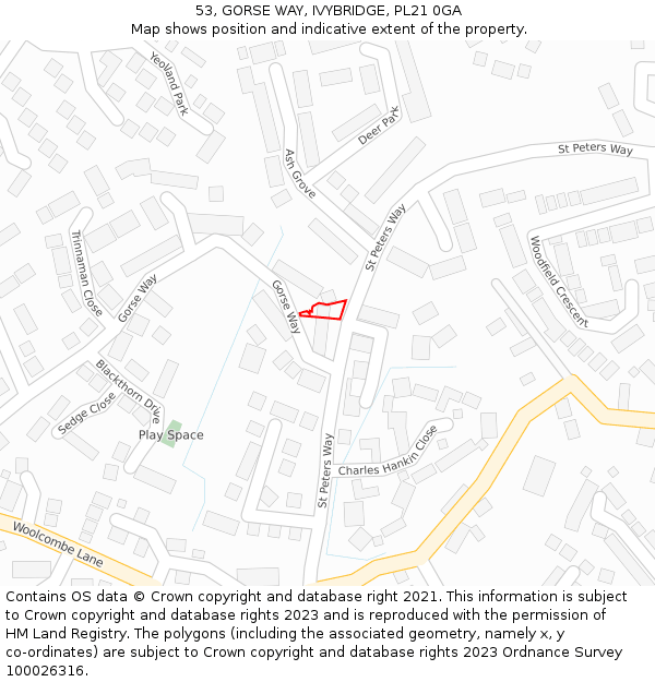 53, GORSE WAY, IVYBRIDGE, PL21 0GA: Location map and indicative extent of plot