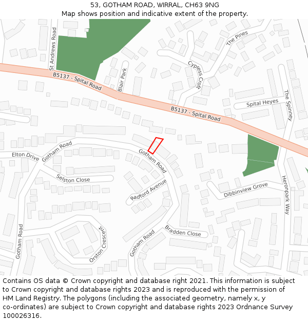 53, GOTHAM ROAD, WIRRAL, CH63 9NG: Location map and indicative extent of plot