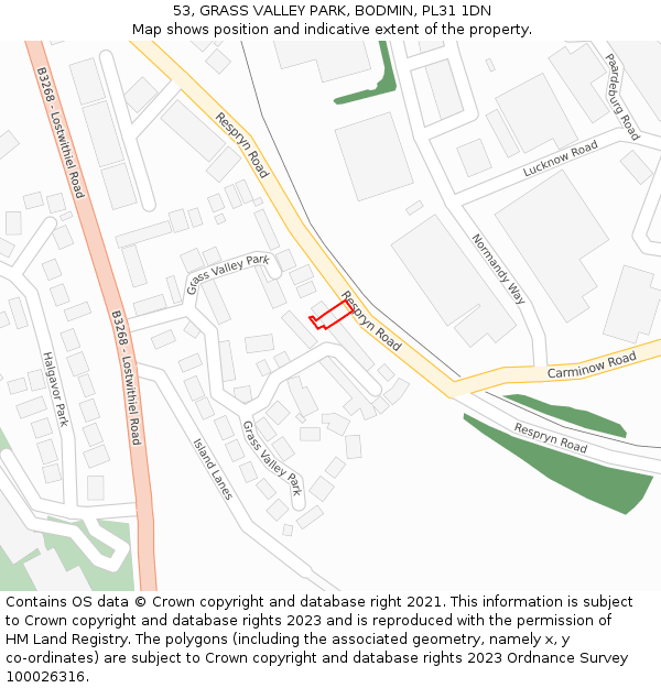 53, GRASS VALLEY PARK, BODMIN, PL31 1DN: Location map and indicative extent of plot