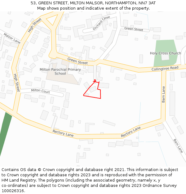 53, GREEN STREET, MILTON MALSOR, NORTHAMPTON, NN7 3AT: Location map and indicative extent of plot