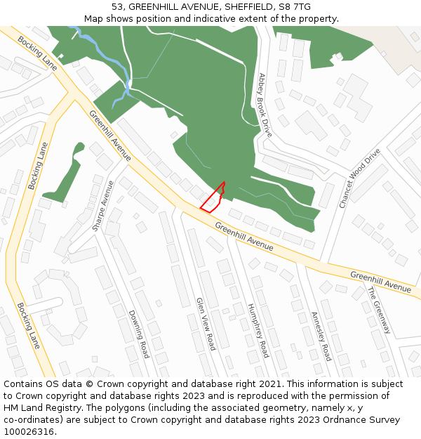 53, GREENHILL AVENUE, SHEFFIELD, S8 7TG: Location map and indicative extent of plot