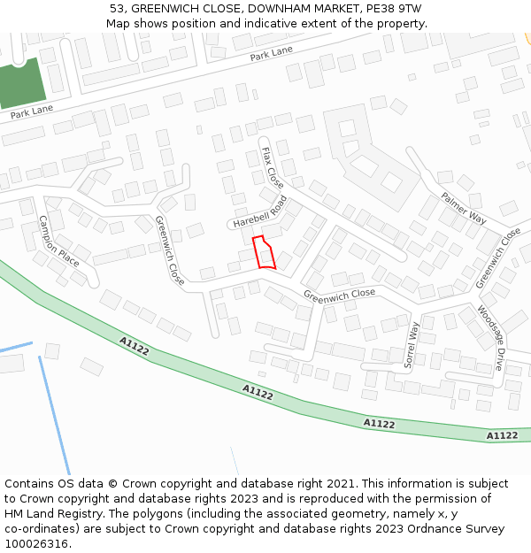 53, GREENWICH CLOSE, DOWNHAM MARKET, PE38 9TW: Location map and indicative extent of plot