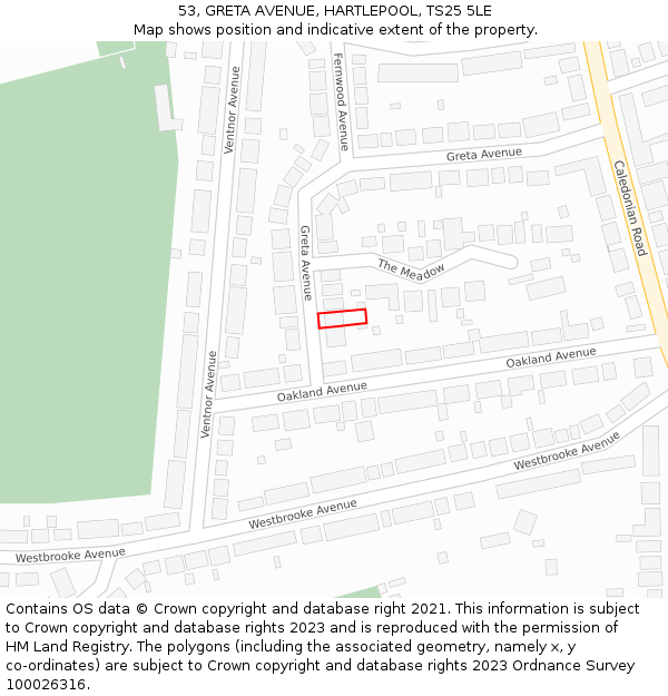 53, GRETA AVENUE, HARTLEPOOL, TS25 5LE: Location map and indicative extent of plot