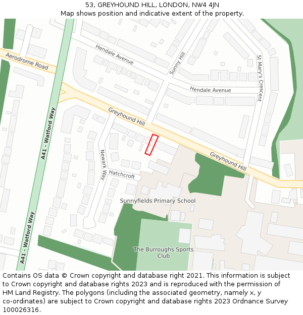 53, GREYHOUND HILL, LONDON, NW4 4JN: Location map and indicative extent of plot