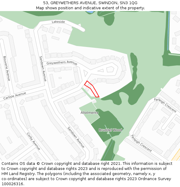 53, GREYWETHERS AVENUE, SWINDON, SN3 1QG: Location map and indicative extent of plot