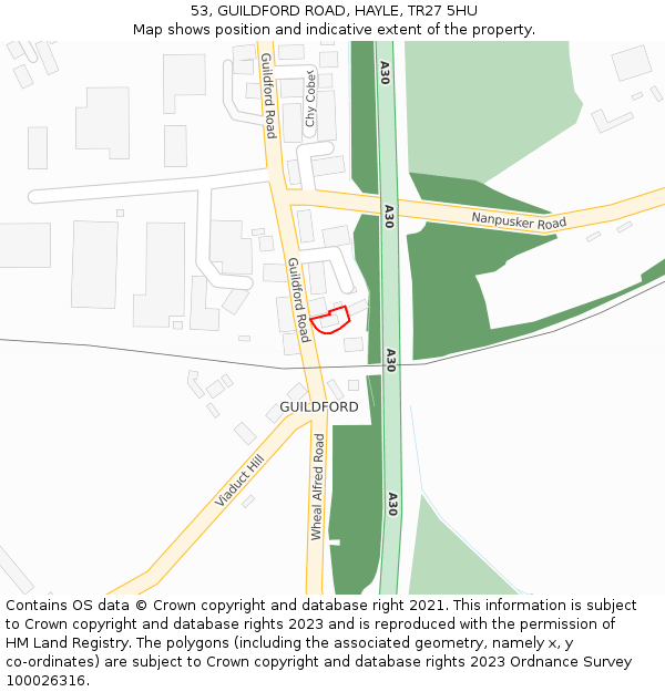 53, GUILDFORD ROAD, HAYLE, TR27 5HU: Location map and indicative extent of plot