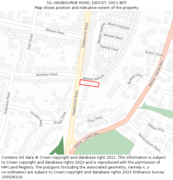 53, HAGBOURNE ROAD, DIDCOT, OX11 8DT: Location map and indicative extent of plot