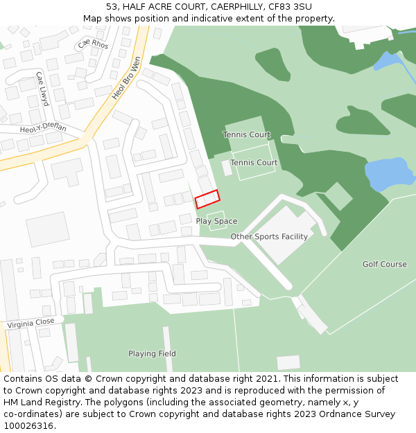 53, HALF ACRE COURT, CAERPHILLY, CF83 3SU: Location map and indicative extent of plot