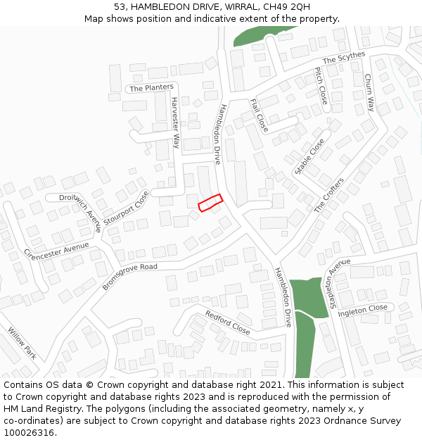 53, HAMBLEDON DRIVE, WIRRAL, CH49 2QH: Location map and indicative extent of plot