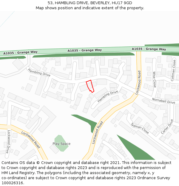 53, HAMBLING DRIVE, BEVERLEY, HU17 9GD: Location map and indicative extent of plot