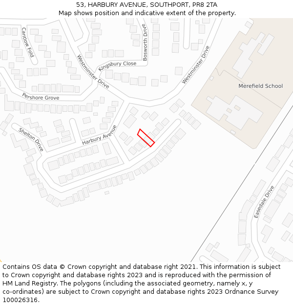 53, HARBURY AVENUE, SOUTHPORT, PR8 2TA: Location map and indicative extent of plot