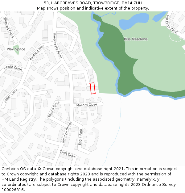 53, HARGREAVES ROAD, TROWBRIDGE, BA14 7UH: Location map and indicative extent of plot