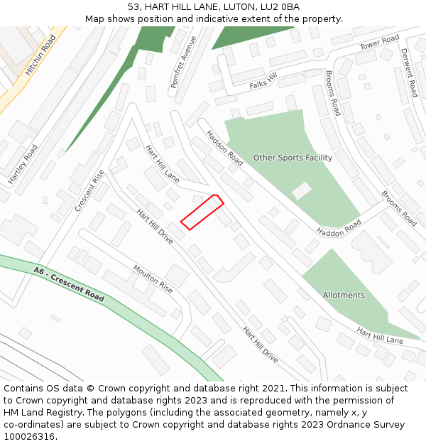 53, HART HILL LANE, LUTON, LU2 0BA: Location map and indicative extent of plot