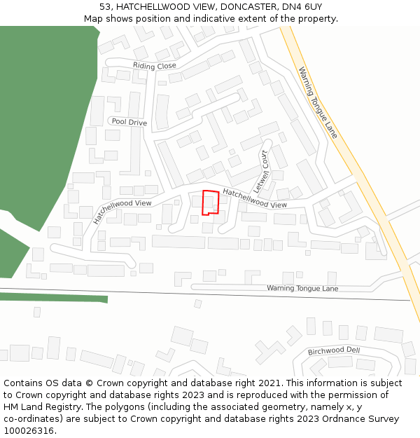 53, HATCHELLWOOD VIEW, DONCASTER, DN4 6UY: Location map and indicative extent of plot