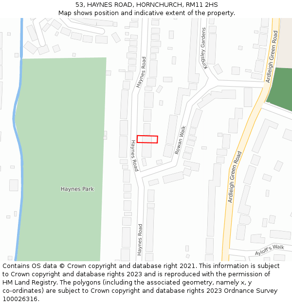 53, HAYNES ROAD, HORNCHURCH, RM11 2HS: Location map and indicative extent of plot
