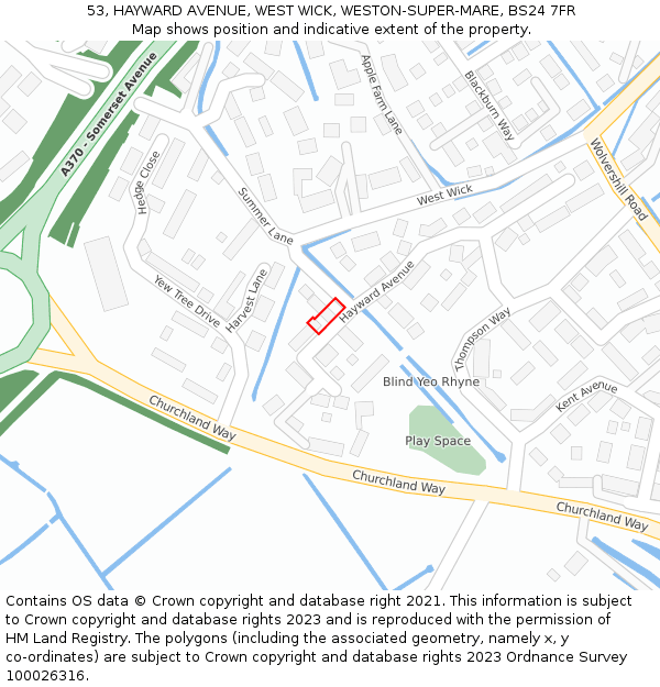 53, HAYWARD AVENUE, WEST WICK, WESTON-SUPER-MARE, BS24 7FR: Location map and indicative extent of plot