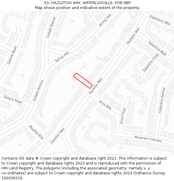 53, HAZLETON WAY, WATERLOOVILLE, PO8 9BP: Location map and indicative extent of plot