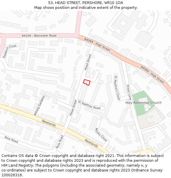 53, HEAD STREET, PERSHORE, WR10 1DA: Location map and indicative extent of plot
