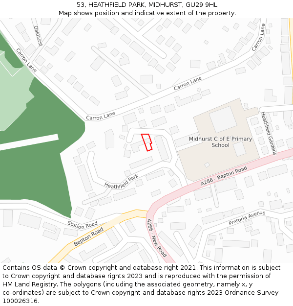 53, HEATHFIELD PARK, MIDHURST, GU29 9HL: Location map and indicative extent of plot