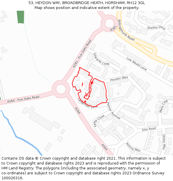 53, HEYDON WAY, BROADBRIDGE HEATH, HORSHAM, RH12 3GL: Location map and indicative extent of plot