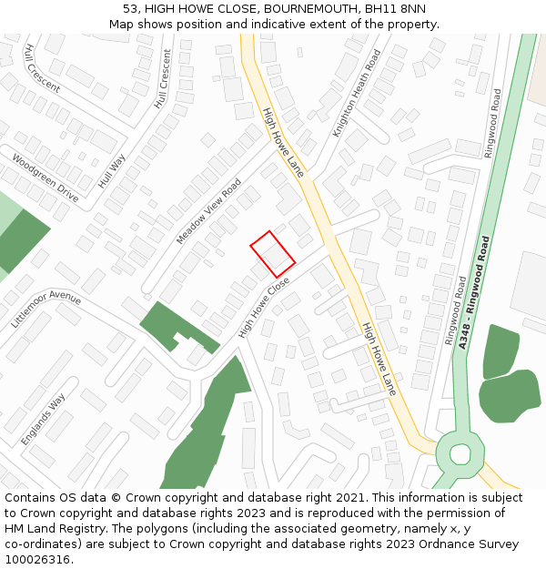 53, HIGH HOWE CLOSE, BOURNEMOUTH, BH11 8NN: Location map and indicative extent of plot