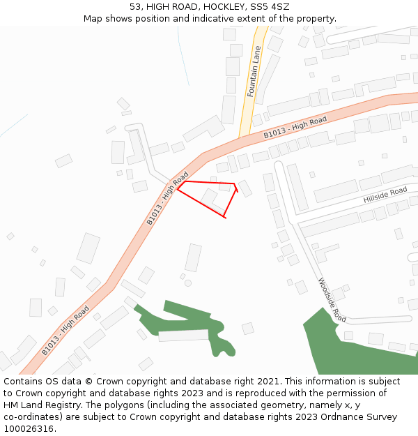 53, HIGH ROAD, HOCKLEY, SS5 4SZ: Location map and indicative extent of plot