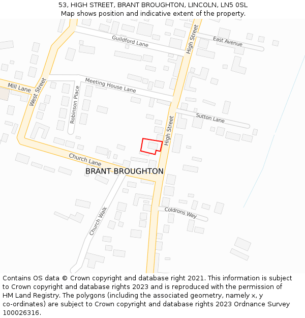 53, HIGH STREET, BRANT BROUGHTON, LINCOLN, LN5 0SL: Location map and indicative extent of plot