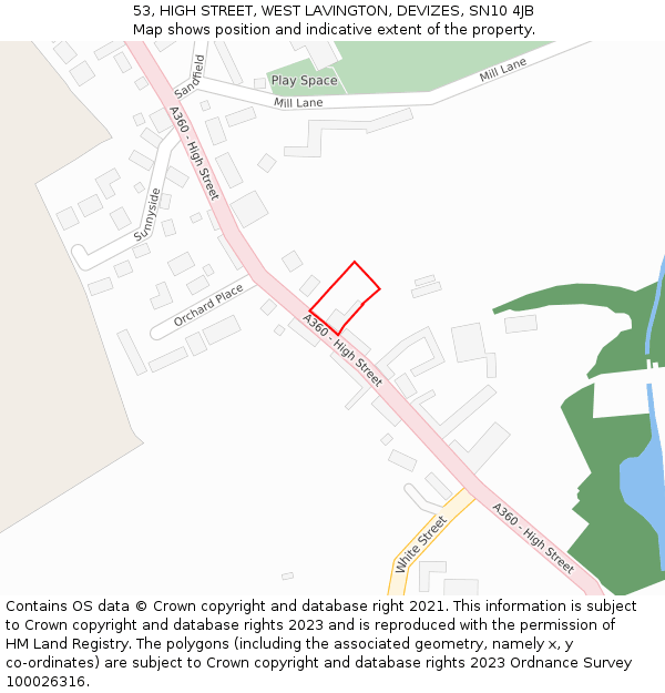 53, HIGH STREET, WEST LAVINGTON, DEVIZES, SN10 4JB: Location map and indicative extent of plot