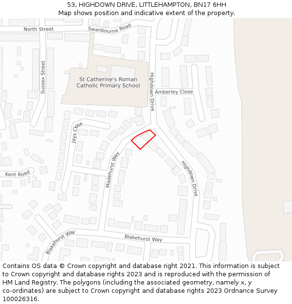 53, HIGHDOWN DRIVE, LITTLEHAMPTON, BN17 6HH: Location map and indicative extent of plot