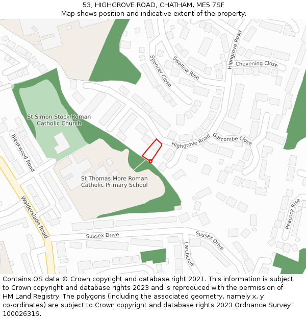 53, HIGHGROVE ROAD, CHATHAM, ME5 7SF: Location map and indicative extent of plot