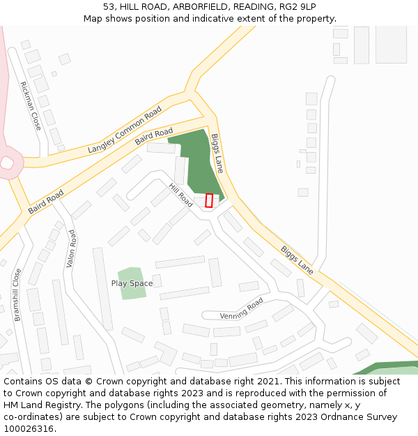 53, HILL ROAD, ARBORFIELD, READING, RG2 9LP: Location map and indicative extent of plot