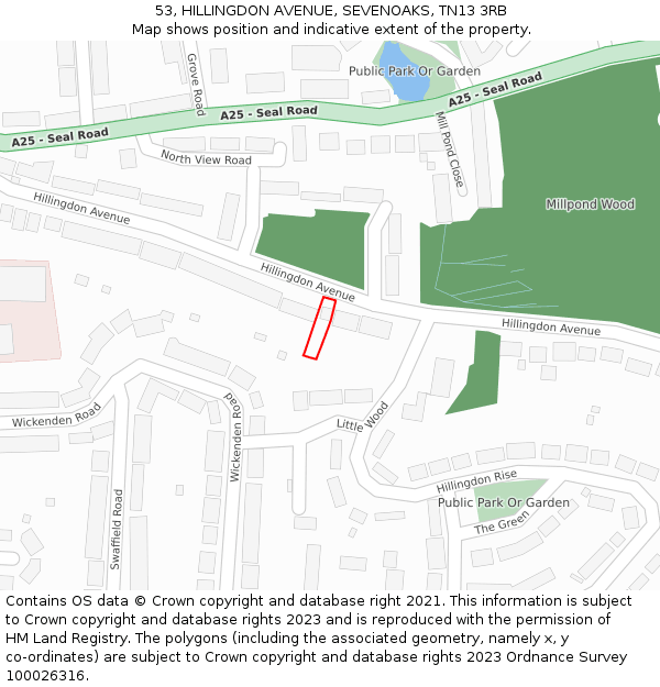 53, HILLINGDON AVENUE, SEVENOAKS, TN13 3RB: Location map and indicative extent of plot