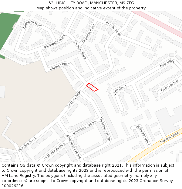 53, HINCHLEY ROAD, MANCHESTER, M9 7FG: Location map and indicative extent of plot