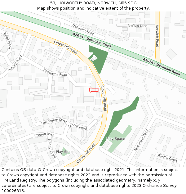 53, HOLWORTHY ROAD, NORWICH, NR5 9DG: Location map and indicative extent of plot