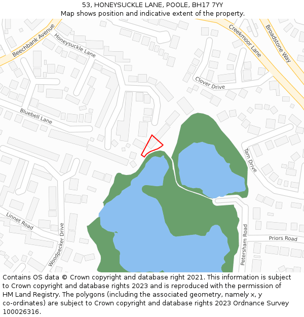 53, HONEYSUCKLE LANE, POOLE, BH17 7YY: Location map and indicative extent of plot
