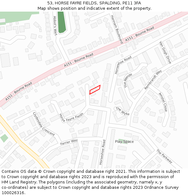 53, HORSE FAYRE FIELDS, SPALDING, PE11 3FA: Location map and indicative extent of plot