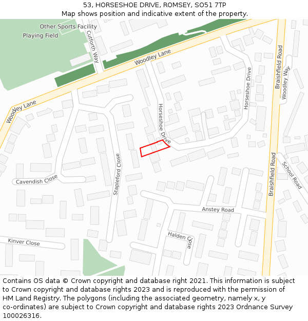 53, HORSESHOE DRIVE, ROMSEY, SO51 7TP: Location map and indicative extent of plot