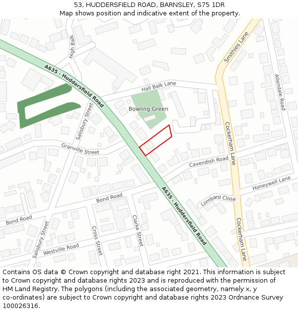 53, HUDDERSFIELD ROAD, BARNSLEY, S75 1DR: Location map and indicative extent of plot