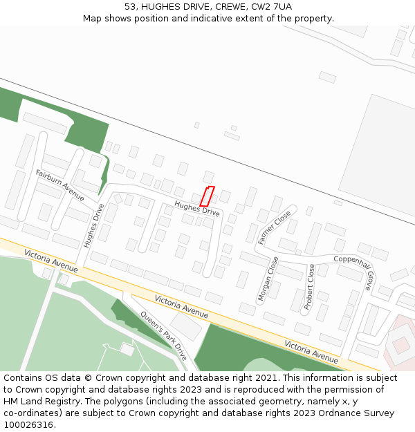 53, HUGHES DRIVE, CREWE, CW2 7UA: Location map and indicative extent of plot