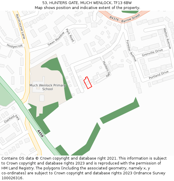 53, HUNTERS GATE, MUCH WENLOCK, TF13 6BW: Location map and indicative extent of plot