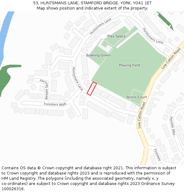 53, HUNTSMANS LANE, STAMFORD BRIDGE, YORK, YO41 1ET: Location map and indicative extent of plot