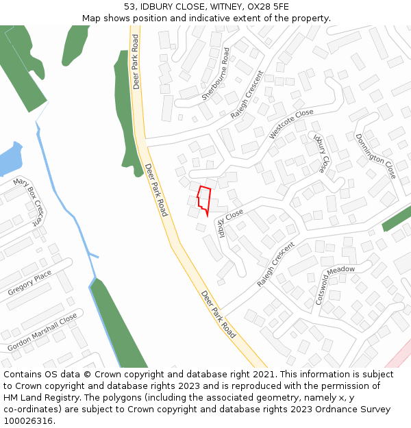 53, IDBURY CLOSE, WITNEY, OX28 5FE: Location map and indicative extent of plot