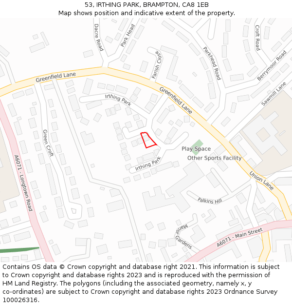 53, IRTHING PARK, BRAMPTON, CA8 1EB: Location map and indicative extent of plot